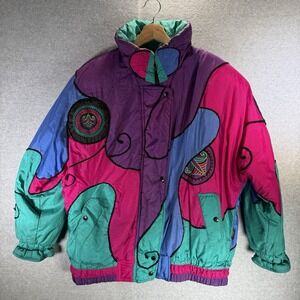 Vintage Izzi Women's Streetwear Large Abstract Color Block Winter Puffer Jacket